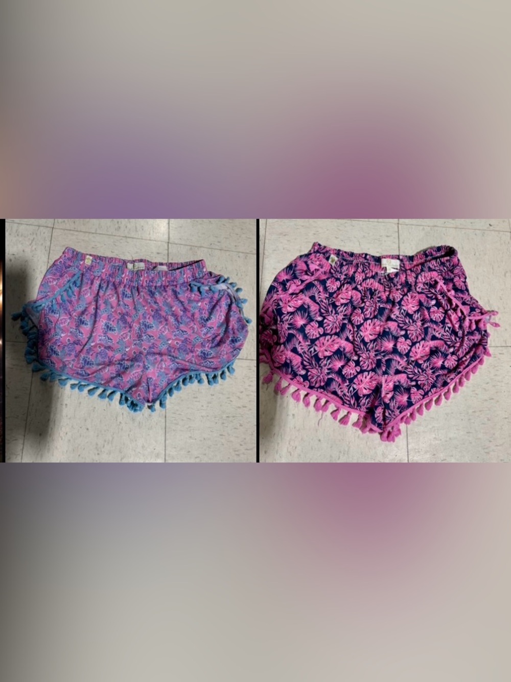 Bundle of 2 shorts, Pink Tropical Print & turtles print Shorts with Tassel Trim